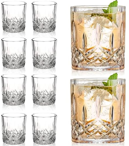 Gencywe Crystal Whiskey Glasses Set of 8(Buy 6, get 2 Free), 11 OZ Old Fashioned Whiskey Glasses, Bourbon Cocktail Rocks Glasses, Clear Bar Glasses for Drinking Scotch Vodka Tequila Rum Gift for Men