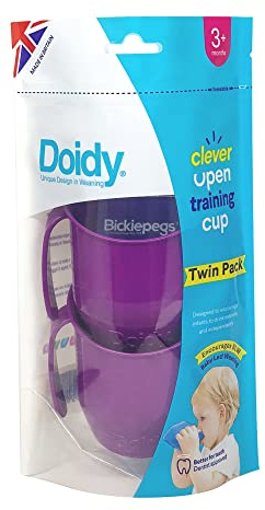 Doidy Cup Free Flow Toddler Cup 200 ml (7oz) | Trainer Sippy Cup (No Valve or Spout) | 3+ Months | Open Beaker with Handles for Easy Drinking | BPA-Free (Purple, Pack of 2)