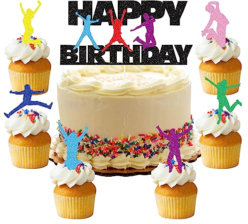 25 Stück Trampolin Tortendeko Bunte Trampolin Kuchen Toppers Jump Trampolin Alles Gute zum Geburtstag Cake Topper Sport Kuchen Dekoration für Sport Thema Junge Mädchen Jump Theme Party Dekoration