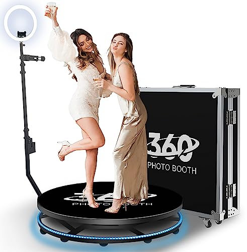 XGXHIN 360 Photo Booth Machine con Flight Case, Telecomando Automatico al rallentatore 360 Spin Photo Camera Booth con Luce anulare, Logo Personalizzato Gratuito, per 1-5 Persone in Piedi