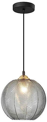 KCO Lighting Moderne rauchgraue Glas-Pendelleuchte, große Kugel-Pendelleuchte für die Kücheninsel, verstellbare, schwarz gestreifte Glas-Hängebeleuchtung für das Esszimmer