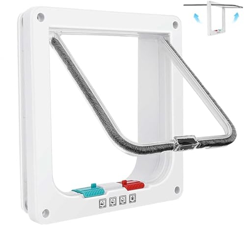 Porta per gatti per finestre, zanzariere e porte scorrevoli, porta di sicurezza per animali domestici con serratura a 4 vie, resistente alle intemperie, per porte e pareti sottili (grande, 21 cm x