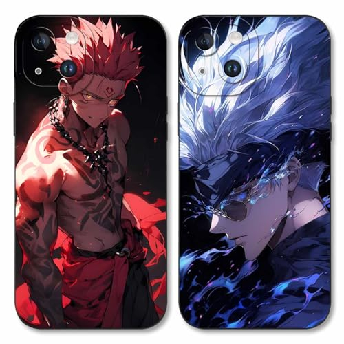 2 Stück Handyhülle für Apple iPhone 14 Hülle 6.1'', Anime Motiv Gojo Satoru Itadori Yuji Manga Muster Schutzhülle Jungs Case Schutz der Linse Design Silikon Cover Stoßfest, Schwarz1