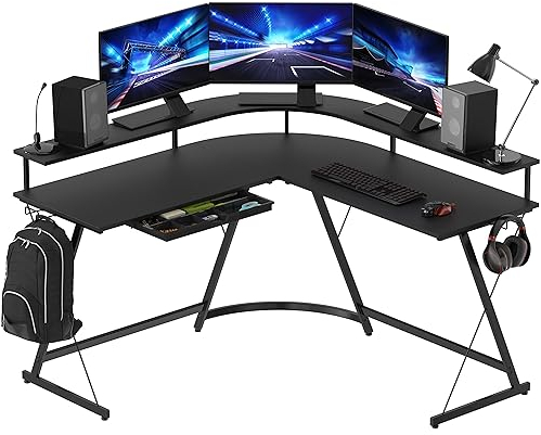 SHW Vista L Schreibtisch mit U-Monitorständer und Schublade, (OD-41N-K)
