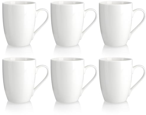 COM-FOUR® Lot de 6 tasses à café en céramique - Design moderne - Pour boissons froides et chaudes - Poignée blanche - Tasse à boire de 300 ml (06 pièces, blanc crème)