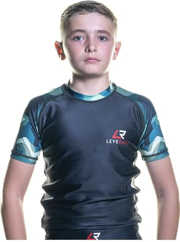 Leverage Kids BJJ MMA Rash Guard - Jiujitsu, NoGi, Swimming Shirt, Diving Top, Rashvest, Boys Gift (UK, Age, 9 Years, Regular, Camo)