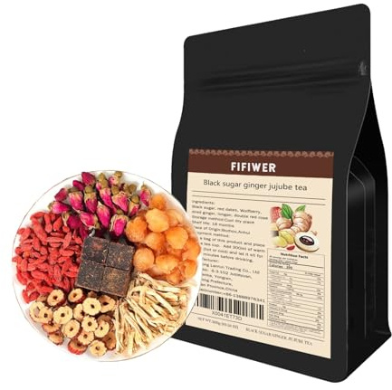 Black Sugar Ginger Tea, 10.5oz (10x30g Pack) | Independent Triangular Bag, Red Dates, Cinnamon, Goji Berries, Double Red Rose Flavors