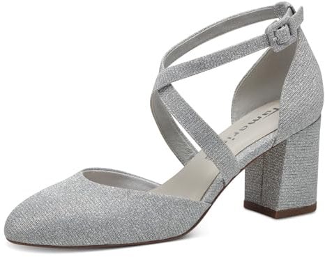 Tamaris Damen Pumps Textil Blockabsatz Vegan; Silver Glam, EU 39