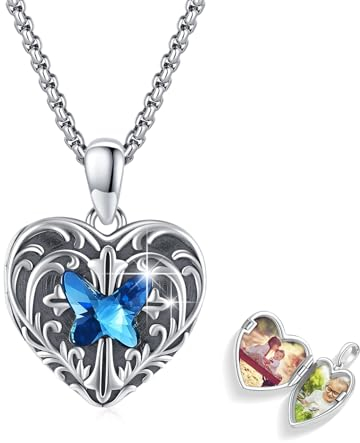REDSUN Herz Kette 925 Sterling Silber Schmetterling Kette Kristall Herz Urnenkette für AshesAmulett Anhänger Geschenke für Freundin Frau Mutter 1