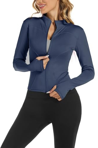 Bkul Women's Running Jacket, Breathable Sports Jacket, Long Sleeve Running Jacket, Yoga Fitness Sports Jacket with Zip, Training Jacket, navy, XXL
