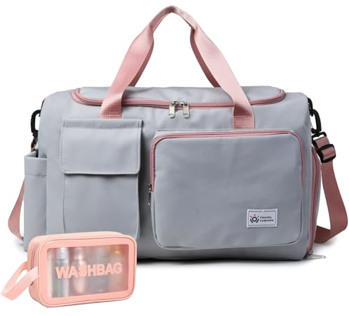 BEULPTN Kleine Sporttasche für Damen, Reisetasche, Handgepäck, Wochenendtasche mit Schuhfach, 40#grauer Reißverschluss, Turnbeutel und Kulturbeutel