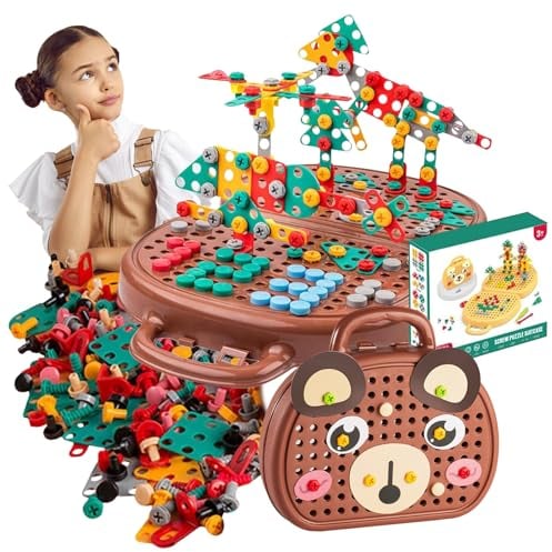 VEQENIFY Magische Montessori Spielzeugkiste mit Bohrmaschine,Montessori Spielzeug für Kinder 3D Puzzle Mosaik Toy Creativity Tool Box Montessori Spielzeug ab 3 Jahre