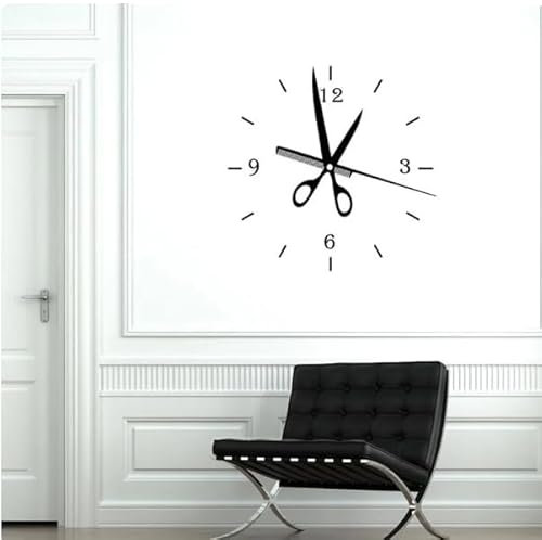 Reloj de peluquería Calcomanía de pared Peluquería Decoración creativa Vinilo Arte de la ventana, Negro, 42x42 cm