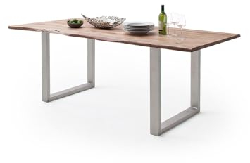 möbelando Baumkantentisch >Calabria< in Akazie Natur lackiert - 160x76,5x90 (BxHxT)