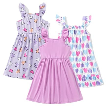 PATPAT Set di Vestiti per Ragazze Confezione da 3 Abiti Estivi Senza Maniche con Volant Abiti da Principessa per Feste di Compleanno, Banchetti e Vacanze, Forma a Trapezio e Lunghezza al Ginocchio