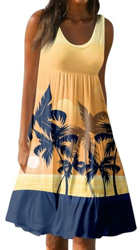 Sommerkleid Damen Leicht Damenkleider Leichte Freizeitkleid Mit Taschen Kleid Schwarz Dresses for Women Lose Tunika Freizeitkleid Kleider Ab 50 Jahre Italienische Mode Damen Wickelkleid(4-Yellow,XXL)