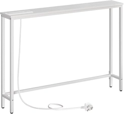 HOOBRO Slim Console Table with Charging Station, Hallway Table with USB Ports and Power Outlets, 100 cm Long, Narrow Behind Sofa Table, for Entryway, Small Spaces, White EWW51KXG01