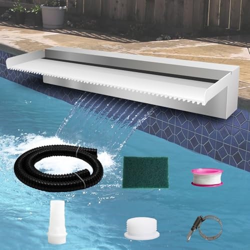 Weejian Pool Brunnen Edelstahl Teich Wasserfall Spillway Kits für Innen-/Außendekorativ, 60x20x10cm Pool Wasser Feature für Garten Patio, Hinterhof Koi Teich Dekor (kein LED-Licht)