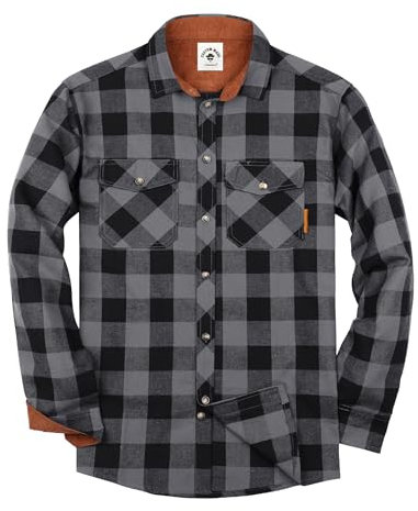 TARAINYA Chemise Flanelle Homme A Carreaux Manches Longues Regular Fit avec Poche Gris Noir L