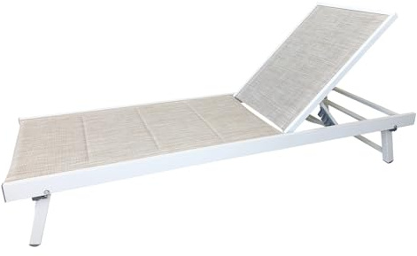 TEMPO STYLE - Teneriffa solstol | tillverkad av aluminium och textilene som andas | 5 positioner ryggstöd | för trädgård, utomhus | 188 x 63,5 x 30,5 cm | Melange