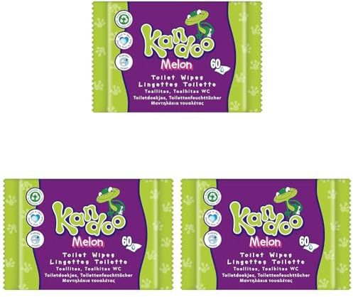 Kandoo Melon Feuchttücher - spülbar - aus 95% Wasser - parfümfrei - plastikfrei - dermatologisch getestet - feuchtes Toilettenpapier aus 100% pflanzlichem Zellulosematerial - 60 Tücher (Packung mit 3)