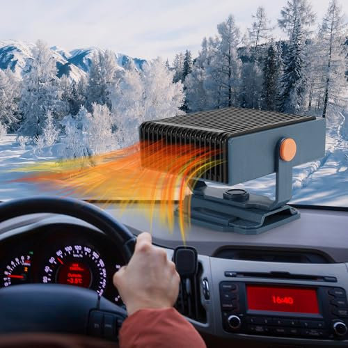 Auto Heizung, 12V 150W Auto Heizlüfter Tragbare und Ventilator 2 in 1, Windschutzscheiben Entfroster Demister Zusatzheizung, Stecker in Zigarettenanzünder Defroster 360° Drehbar Schnelleheizung