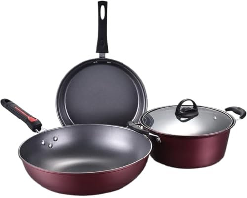 Juego de ollas y sartenes de 3 piezas Juego de utensilios de cocina Utensilios de cocina antiadherentes Sartén Olla de cocina Cacerola con tapa de vidrio Juegos de ollas y sartenes antiadherentes