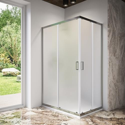 Box Doccia Angolare 70x90 cm Due Ante Scorrevoli Cristallo Temperato Opaco 6mm Profili Squadrati Cromati Altezza 185 cm - Tonga