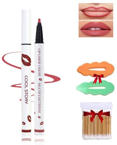 2-in-1 wasserfester Lippenstift und Lippenkonturenstift,Langanhaltender flüssiger Lipliner,natürliches Finish,antihaftbeschichteter Becher (4#, Packung mit 1 Stück)