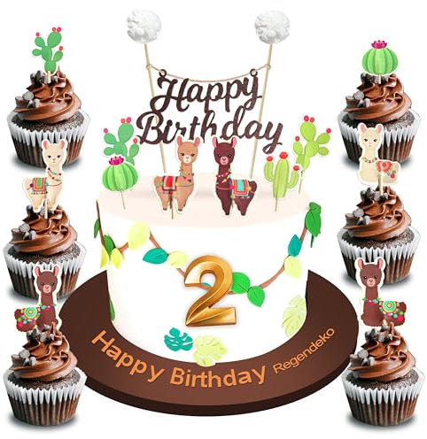 Regendeko Happy Birthday Alpaka Familie Tortendeko Geburstag Deko Lama Kaktus Die Wüste Kinder Party Kuchendekoration Cake Toppers Geburtstagskuchen Deko