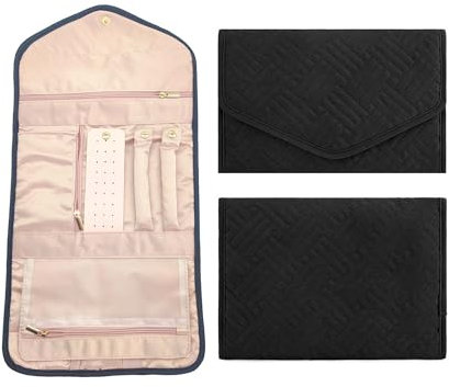 TUKEVA Rollo de Joyería Plegable Portáti Estuche de viaje para joyas Roll Bag Rollo de Almacenamiento de Joyería Ligeros y Portátiles para almacenamiento Joyas de Viaje Collares Pulseras (Negro, L)