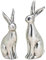 Generisch 2er Set Hase sitzend Hasen silberfarben Osterdeko modern Deko Ostern Osterhase Figur Keramik 24 cm hoch