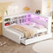 MQLAE Kinderbett Bettgestell Stauraumbett 140x200 mit USB - Schubladen und Bücherregal und Stauschrank, Holzbett Jugendbett Funktionsbett mit LED, Tagesbett Schlafsofa mit Lattenrost (Weiß)