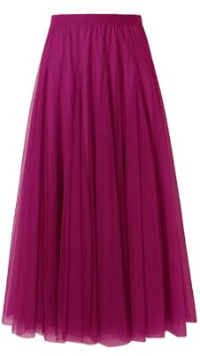 BrightGlow Gonna lunga in tulle da donna, linea ad A, sottogonna a strati, gonna a pieghe da donna, in tulle, a vita alta, per matrimoni, feste, Viola#3, XL