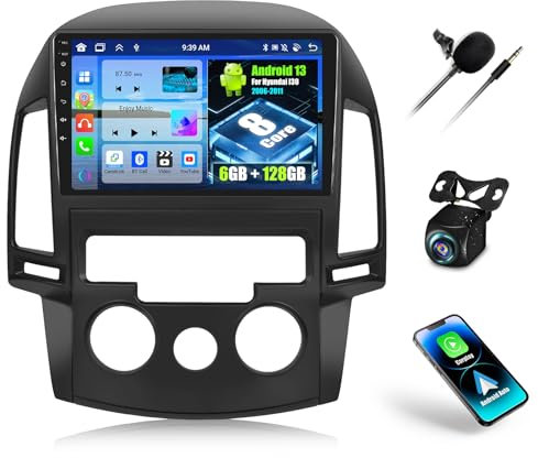 OiLiehu 6+128G 8 Kern Android 13 2Din Radio Carplay Android Auto für Hyundai I30 2006-2011 Autoradio Mit Bildschirm 9 Zoll mit Mirror Link Bluetooth GPS FM RDS WiFi SWC DSP/EQ + Rückfahrkamera