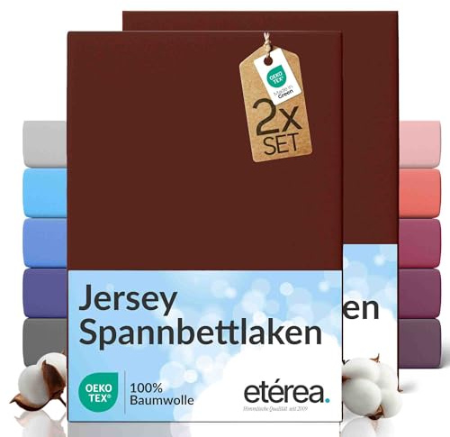 etérea Jersey 2er Set Spannbettlaken 140x200cm - 160x200cm Bordeaux bis 25 cm Höhe - 100% Baumwolle Spannbetttuch Oekotex - Doppelpack Bettlaken 140x200 cm - 160x200 cm - Weinrot
