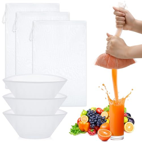Xialvyu Pack of 6 Nut Milk Bags, 20 × 30 cm Nut Milk Bags, Organic Washable Nylon Filter Cloth, Reusable with Drawstring for Cheese, Coffee, Yogurt, Fruit Juice, Vegetable Juice