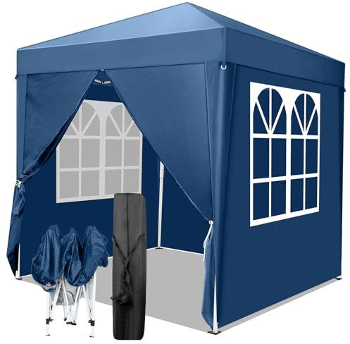 TactFire Pavillon 2x2 m,Faltpavillon,Wasserdicht Stabil Winterfest UV Schutz 50+,420D Oxford,Faltbar Höhenverstellbar,Partyzelt,Gartenzelt,Für Garten Camping,Outdoor,Blau,4 Seitenteilen
