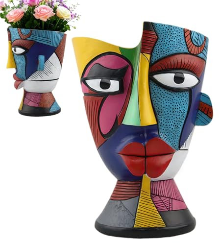 Cache-pot avec visage abstrait - Pot de fleurs coloré - Grand pot de fleurs unique avec visage et drainage - Pots de fleurs avec visage abstrait - Art du visage coloré