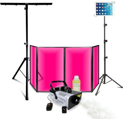 Ibiza - Lichtpaket DJ Front 1200 x 700 – Nebelmaschine Ibiza LSM900W – Standfuß Beleuchtung – Halterung Tablet – Abend Party