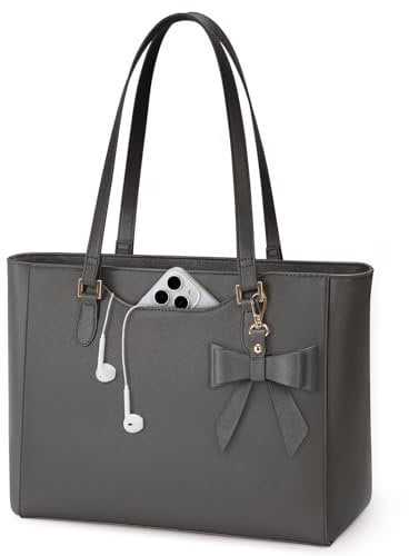 KTMOUW Handtasche Damen Groß Shopper Tasche Damen Wasserdichte Leder Tote Bag Arbeitstasche Schultertaschen Umhängetasche Henkeltasche für Business Büro Schule Grau