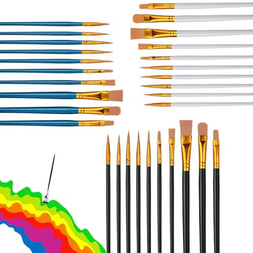 LIANRISES 30 Stück Pinsel Kinder Acrylfarben, Pinselset Kinderschminken, Schminkpinsel Schule, Nylonhaut für Wasserfarben, Ölgemälde, Wasserpulver, Ornamente, Modelle, Statuen, Nägel