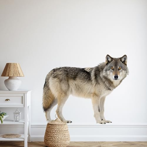 Wolf Wandtattoo Natur Tiermotiv für Wohnzimmer Dekoration Rustikales Design Einfache Anwendung - 64x50cm