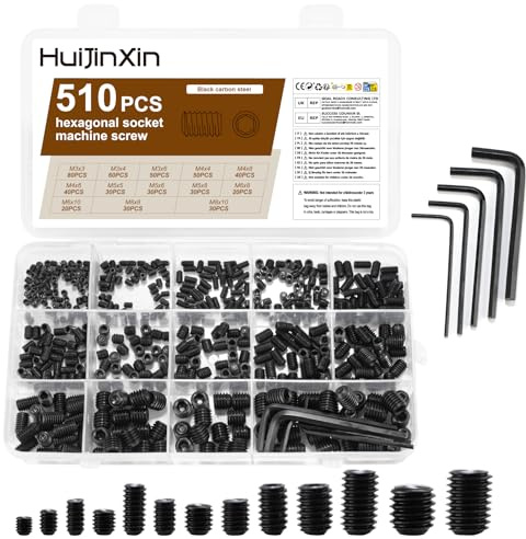 510 Stück Madenschrauben Set, Madenschrauben Türklinke, Innensechskant Gewindestifte Sortiment, Gewindeeinsatz Sechskantkopf Schrauben für Türgriffe, mit Schlüssel