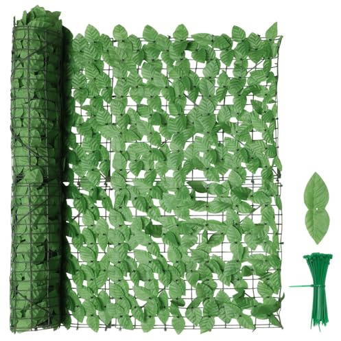 Mantigositeen Künstliche Efeu Apfelblatt Hecke Sichtschutz,Efeu Sichtschutz 100 * 300cm,Sichtschutzzaun, Rolle,Efeublätter eignet Sich perfekt für Terrassenbereiche im Freien