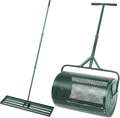 Lawn Garden Care Set, Compost Spreader and Leveling Rake for Efficient Yard Maintenance