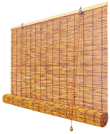 Rideau Store Bambou Exterieur Intérieur Store Enrouleur Roseau Imperméables 50-180cm Faciles à Installer Anti-UV Intimité Pour Salon Terrasse Pergola Rétro Rideau de Paille avec Levage(W60xH120cm)