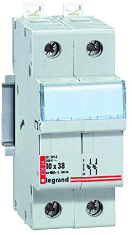 Legrand 005818 M ou gG Coupe-Circuit Sectionneur Unipolaire Neutre pour Cartouche Cylindrique Industrielle, 10mmx38mm, 500V, Gris