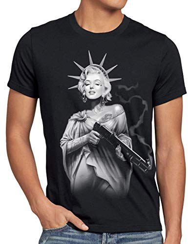 style3 Marilyn Liberty Tattoo T-Shirt Herren Freiheitsstatue USA New York, Größe:S, Farbe:Schwarz