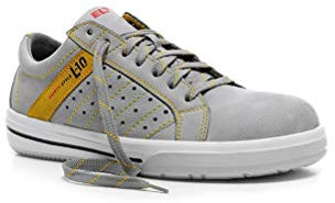ELTEN Sicherheitsschuhe Breezer Grey Low ESD S1, Damen und Herren, Leder, Stahlkappe, leicht, sportlich 38, Grau-Gelb
